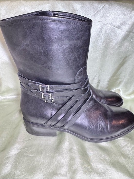 Maya Shoes - Ralph Lauren Maya Black Leather Mid-Calf Buckle Boots with Buckle Women’s size 8